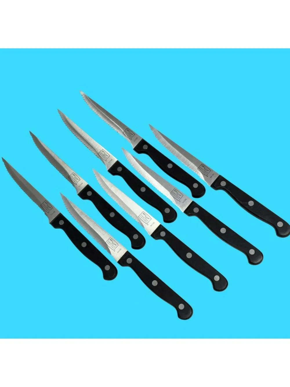 8 Chicago Cutlery Steak Knives Black Rivets Serrated Blade Meat Knife Set Sharp